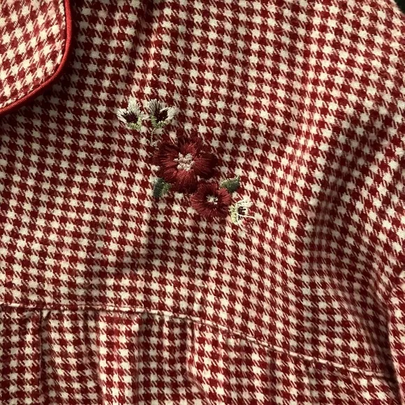 Handmade Red & White Checkered Flannel Nightgown Pockets Floral Medium/Large - Picture 3 of 8